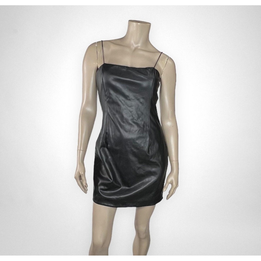 AKIRA XL  Faux Leather Black Spaghetti‎ Strap Dress Sleeveless